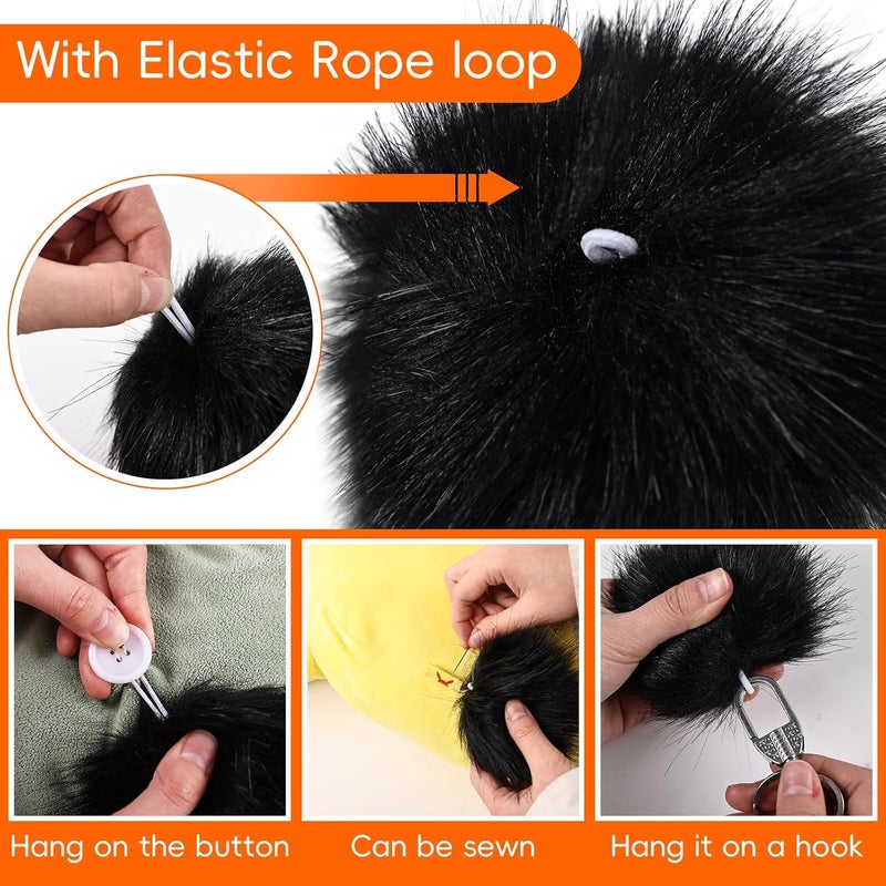 Daieeparty Daieparty 6Pcs Black Faux Fur Pom Pom Balls,Fluffy Pompom Balls with Elastic Loop Ball Detachable Knitting Accessories for Knitting Hats Beanies Shoes,Scarves,Glove - Image 5